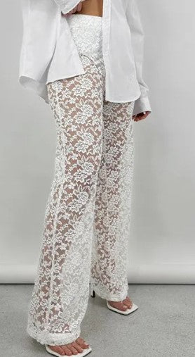 Lace See-through Straight-leg Pants