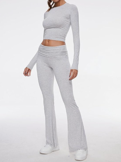Women's Round Neck Bell-Bottom Pants Suit