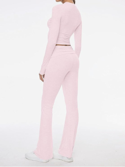 Women's Round Neck Bell-Bottom Pants Suit